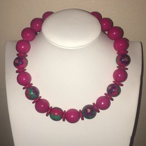 Tropical Vintage Wood Painted Statement Necklace